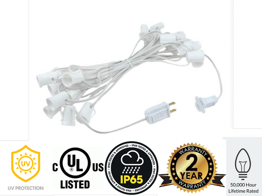 C9 and G30 25 Socket Strand - 12 Inch Spacing - White Wire, SPT-2